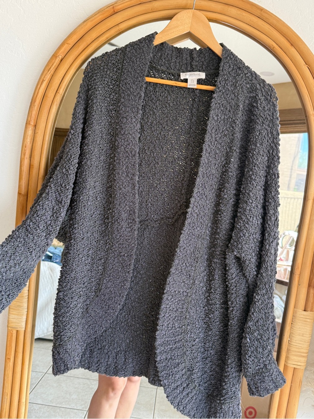 Motherhood Charcoal Open-Front Popcorn Knit Cardigan
